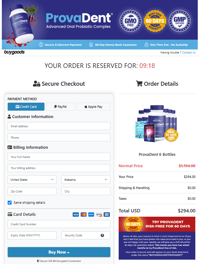 ProvaDent Secured Order Page
